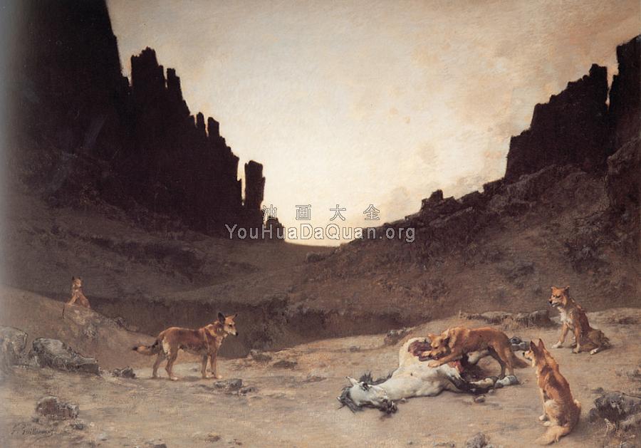 Dogs of the Douar Devouring a Dead Horse - 古斯塔夫·阿奇·吉劳梅特